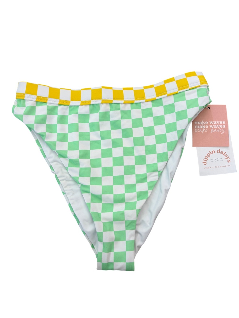 Dippin' Daisys Checkerboard Ultra High Rise Bikini Bottom - Mint & Yellow